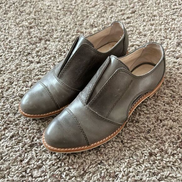 All Black Anthropologie Cutout Cowman Leather Oxford Shoes Taupe Size 37 US 6.5 - Picture 1 of 9